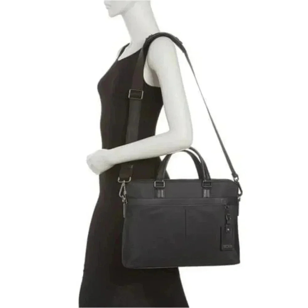 💎HP TUMI Black Tafton Double Zip Portfolio Brief Laptop Bag Textile & Leather